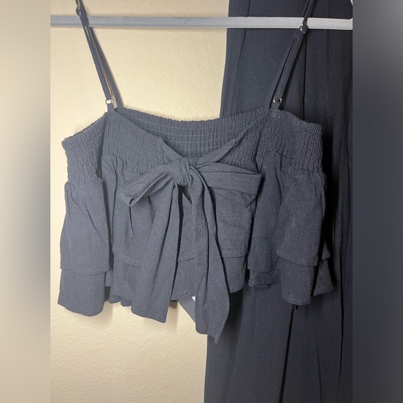 Smocking Detail Black Tank And Wide Leg Pants Set, size Large - Picture 6 of 10